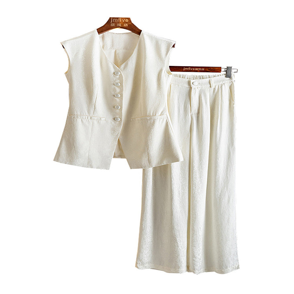 White temperament mulberry silk vest women s 2025 summer new product western style age reducing chic casual wide leg pants two piece set image 5