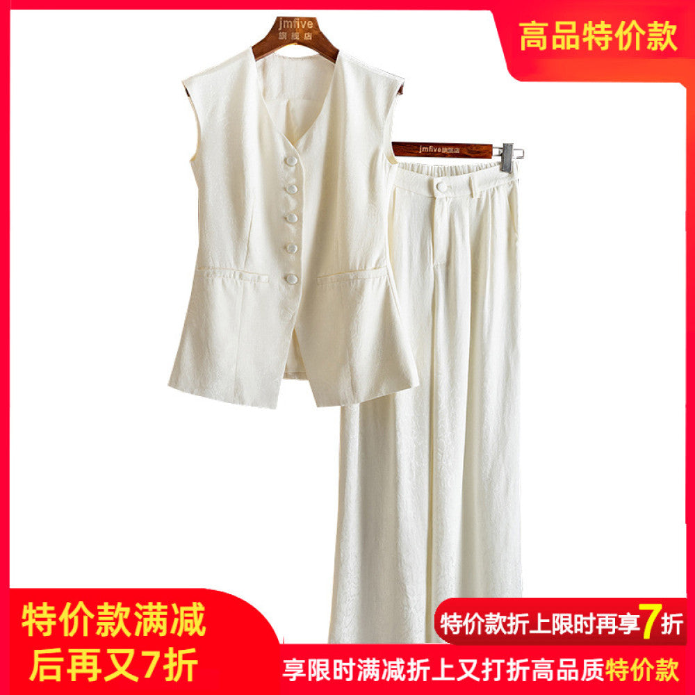 White temperament mulberry silk vest women s 2025 summer new product western style age reducing chic casual wide leg pants two piece set image 12