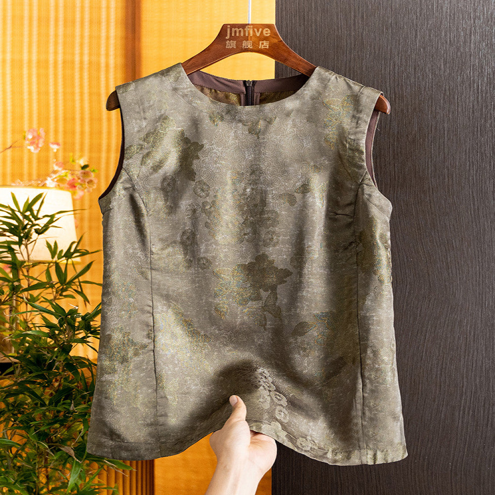 New Chinese style silk fragrant cloud yarn fashionable and elegant suit for women in summer 2025 retro style top wide leg pants image 2