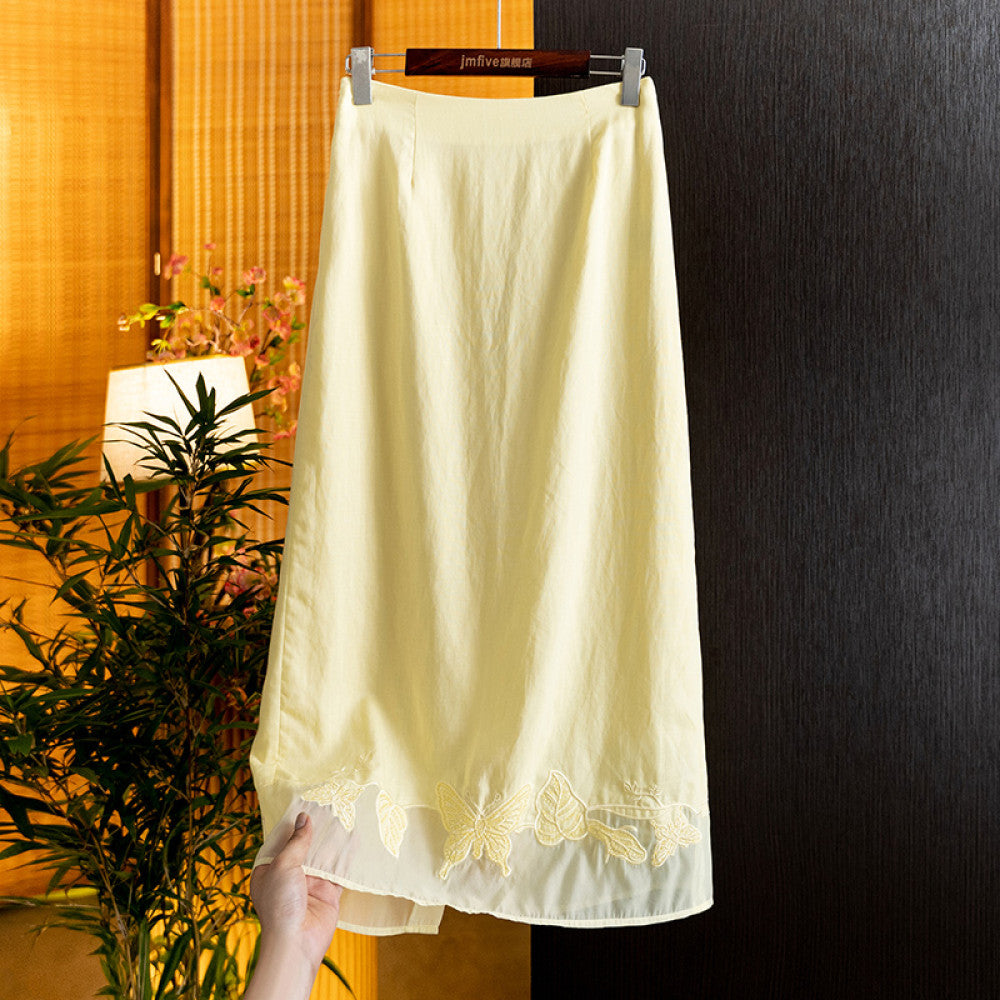 Elegant temperament linen embroidery set 2025 summer new product fashionable casual sleeveless top half skirt two piece set image 31