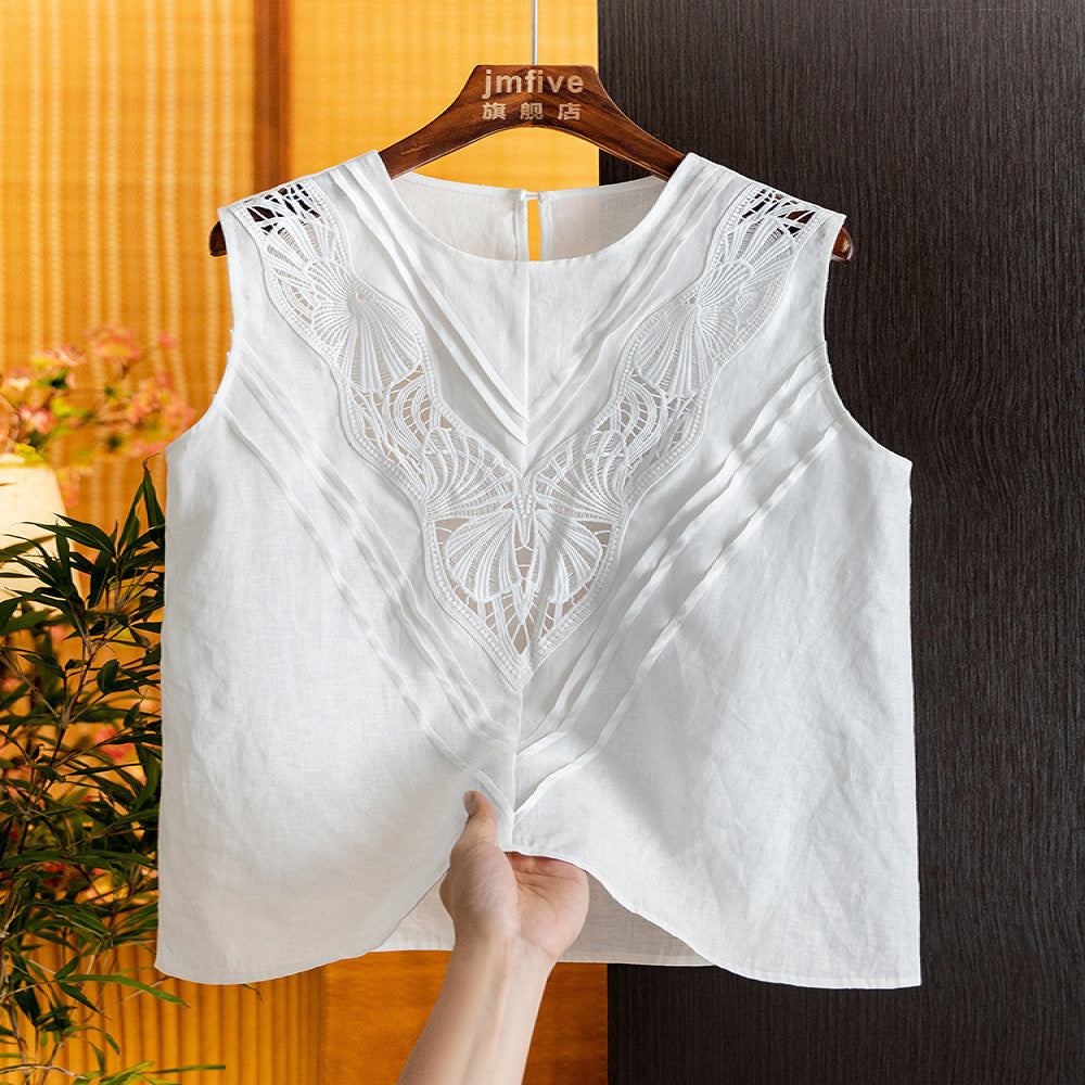 French fashion linen western style set for women in summer 2025 new high end sleeveless top wide leg pants two piece set for women image 3