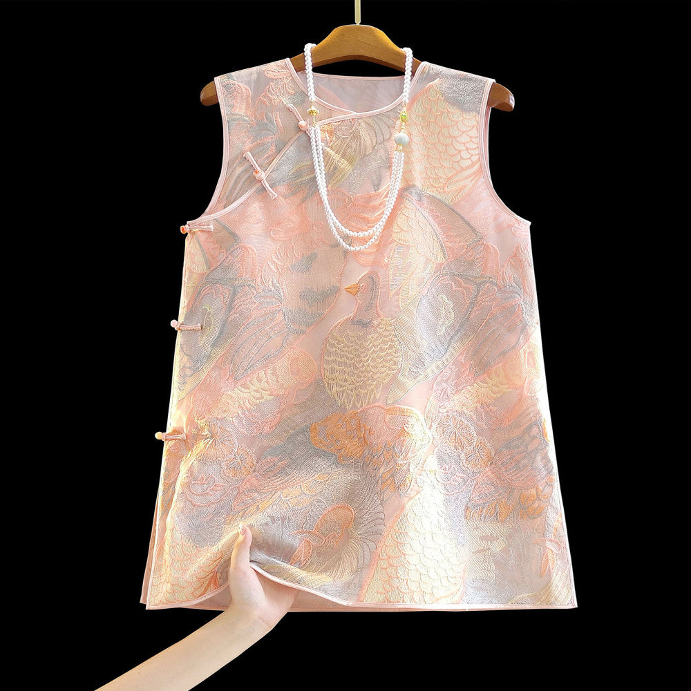 Retro Heavy Industry Embroidery Medium length Cheongsam Skirt for Women s Summer New Style Improved Round Neck New Chinese Style Tank Top Dress image 1