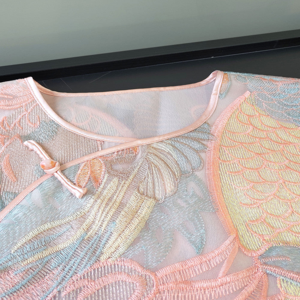 Retro Heavy Industry Embroidery Medium length Cheongsam Skirt for Women s Summer New Style Improved Round Neck New Chinese Style Tank Top Dress image 2