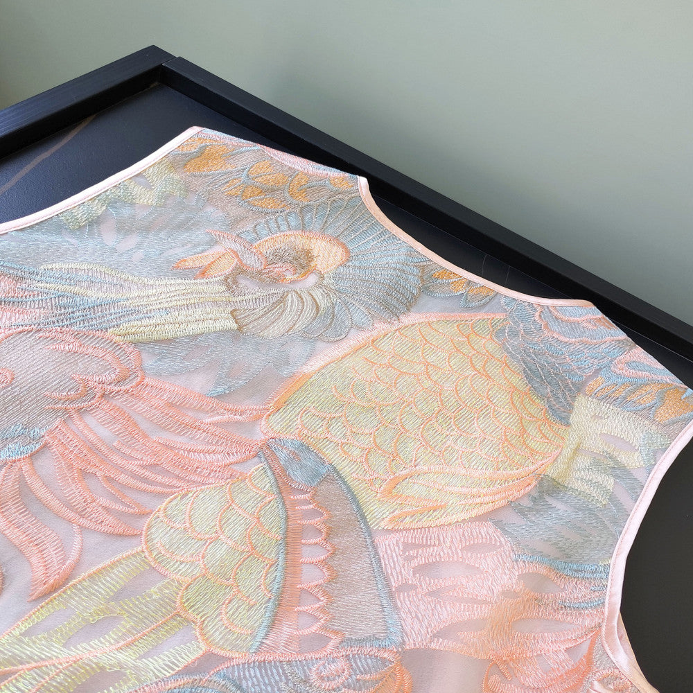 Retro Heavy Industry Embroidery Medium length Cheongsam Skirt for Women s Summer New Style Improved Round Neck New Chinese Style Tank Top Dress image 3