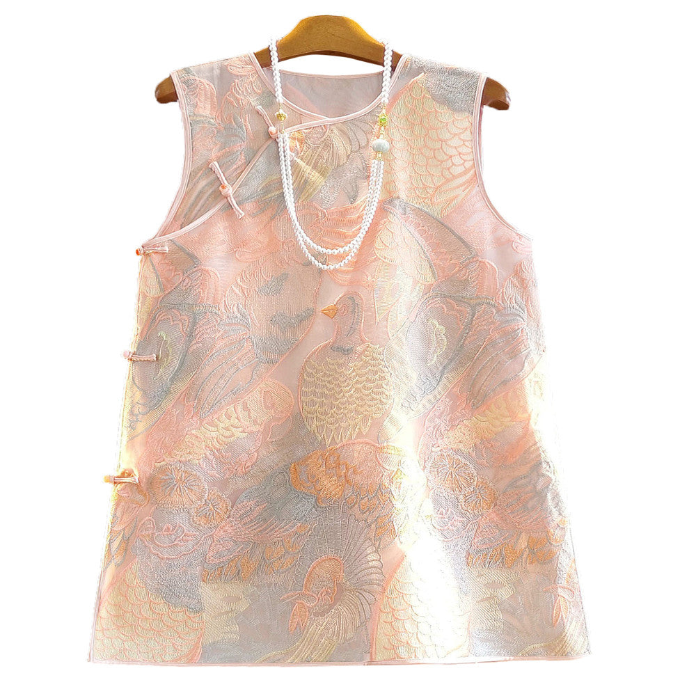 Retro Heavy Industry Embroidery Medium length Cheongsam Skirt for Women s Summer New Style Improved Round Neck New Chinese Style Tank Top Dress image 5