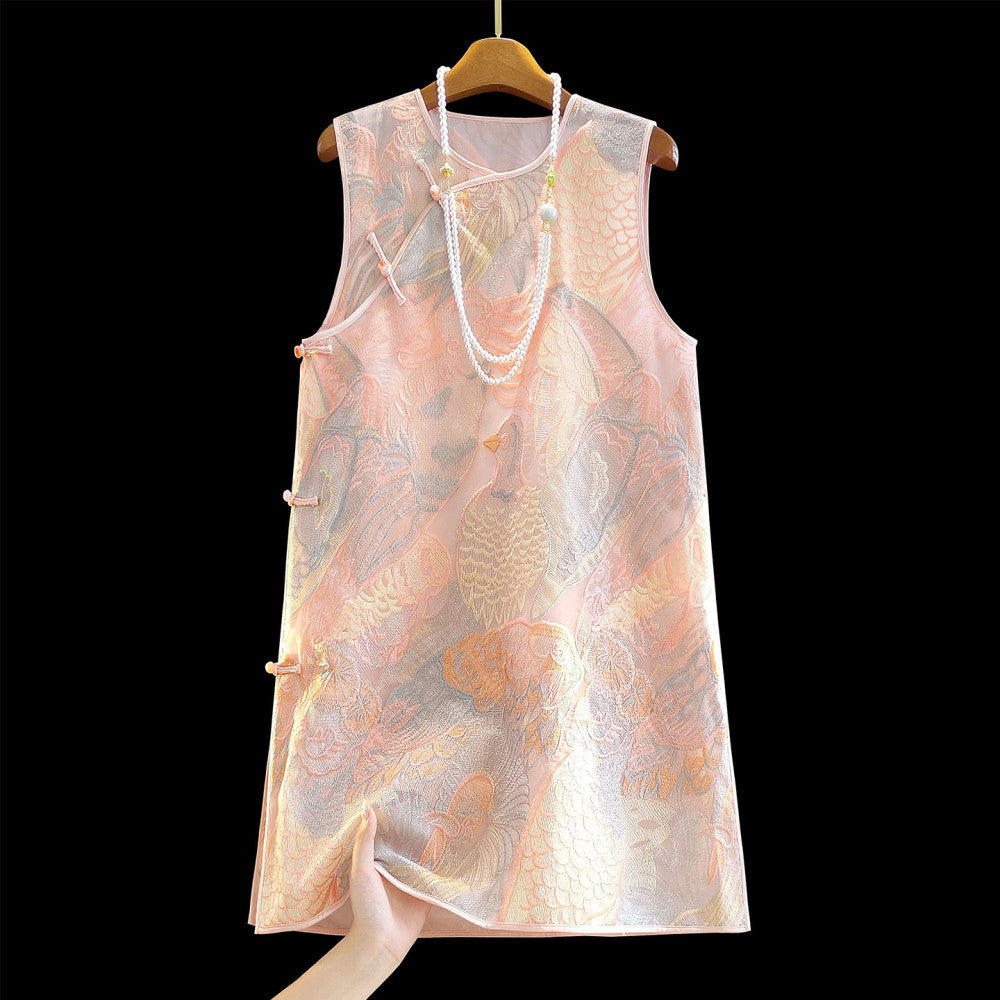 Retro Heavy Industry Embroidery Medium length Cheongsam Skirt for Women s Summer New Style Improved Round Neck New Chinese Style Tank Top Dress image 12