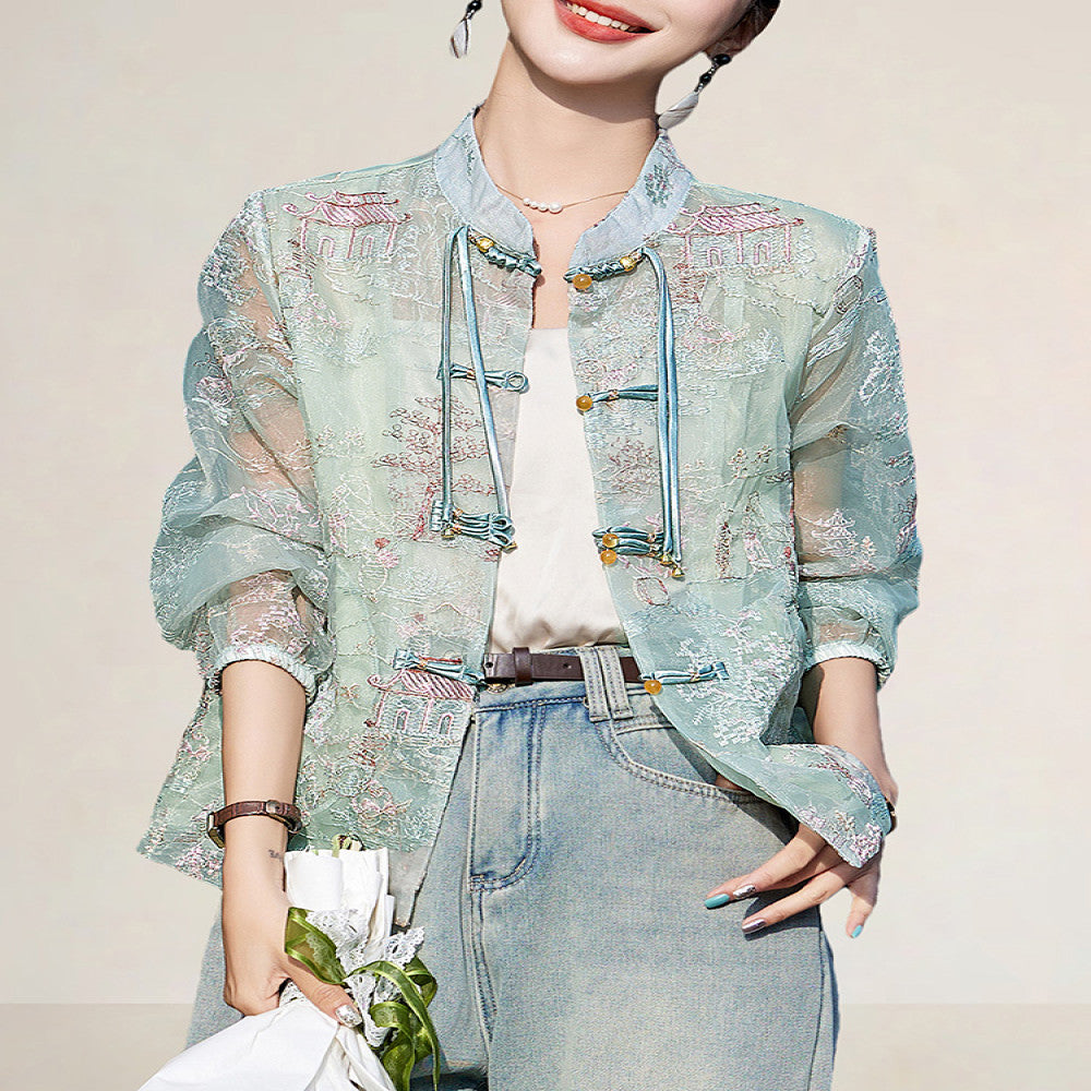 Fashionable new Chinese style embroidered buttons light sun protection jacket popular this year fresh heavy spring and autumn tops image 0