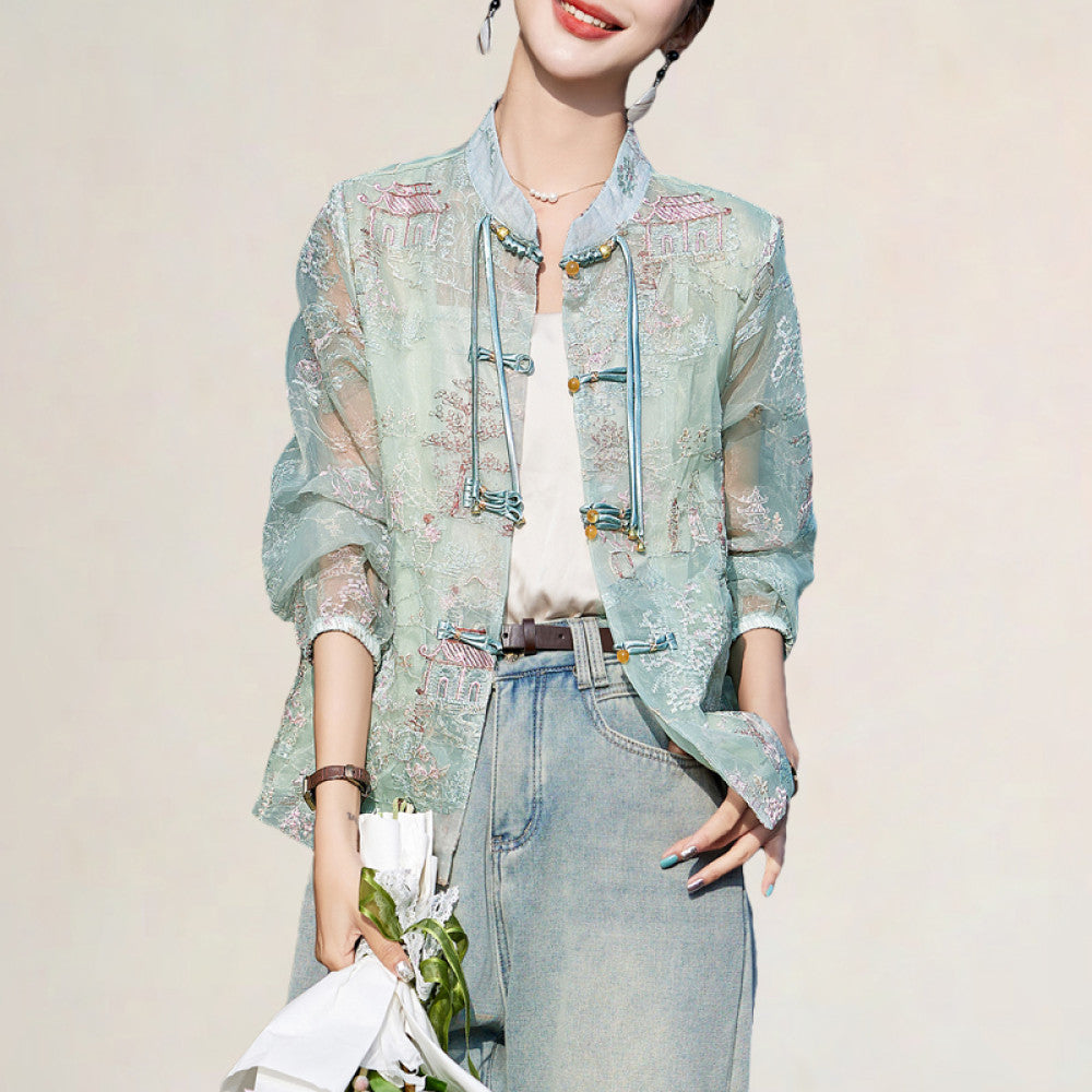 Fashionable new Chinese style embroidered buttons light sun protection jacket popular this year fresh heavy spring and autumn tops image 20