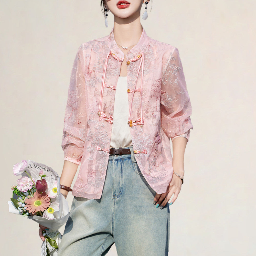 Fashionable new Chinese style embroidered buttons light sun protection jacket popular this year fresh heavy spring and autumn tops image 6