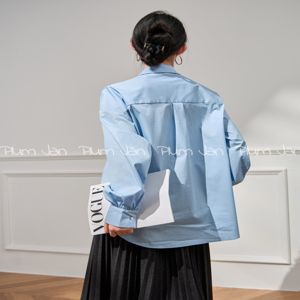 Plum Jan Copper Sulfate Wearing Blue High Design French Shirt Autumn 2025 New Top for Women image 4