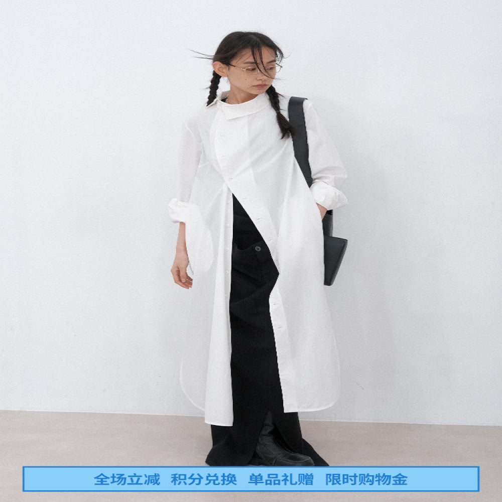 DOSORDONTS high lapel asymmetrical long sleeved shirt skirt mid length hanging and pleated jacket 2024 autumn women s image 1