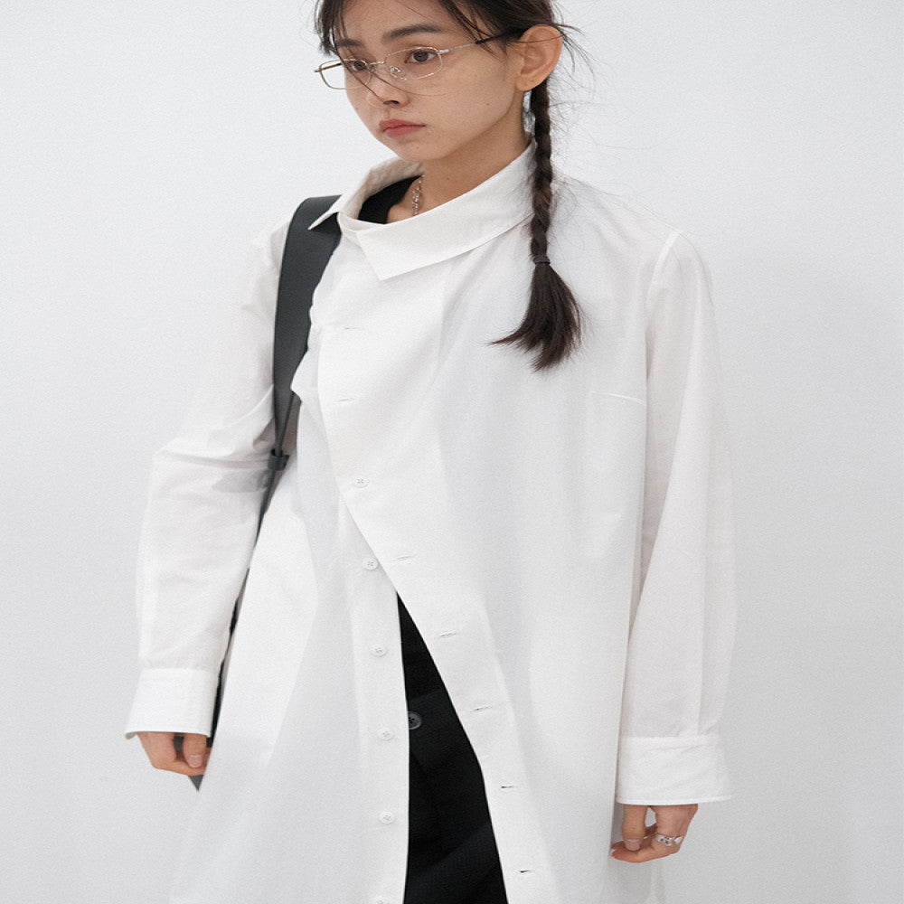 DOSORDONTS high lapel asymmetrical long sleeved shirt skirt mid length hanging and pleated jacket 2024 autumn women s image 3