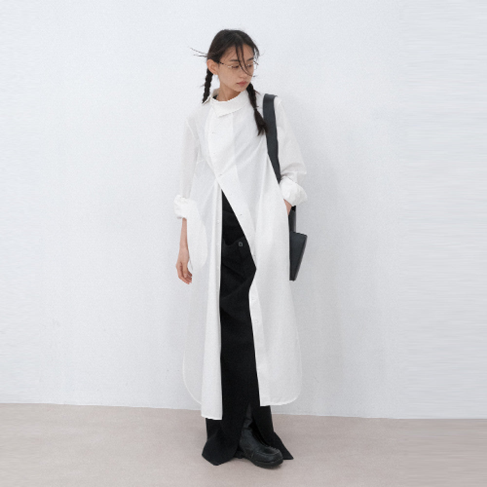 DOSORDONTS high lapel asymmetrical long sleeved shirt skirt mid length hanging and pleated jacket 2024 autumn women s image 7