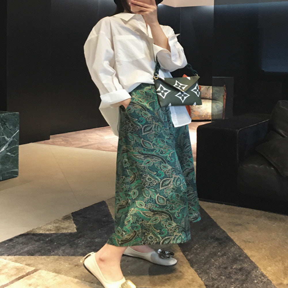 Heavy silk wrinkled satin wide leg pants with Chinese style improved cheongsam pants with ancient printing 2025 spring and autumn new versatile collection image 0