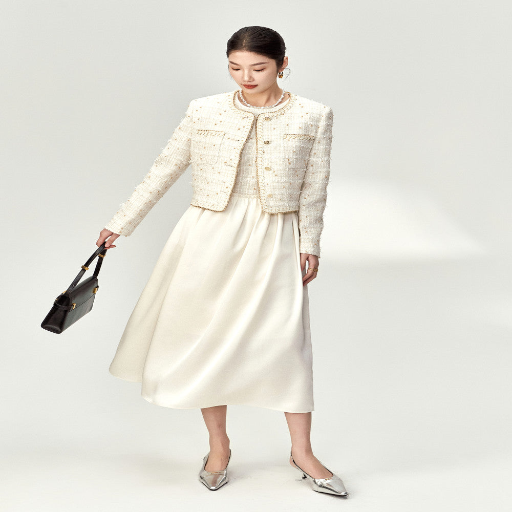 AIYUTONG Exquisite High Dinning Hemp Splicing Waist Style Big Swing Skirt White Fragrant Style Tank Top Dress for Women image 2