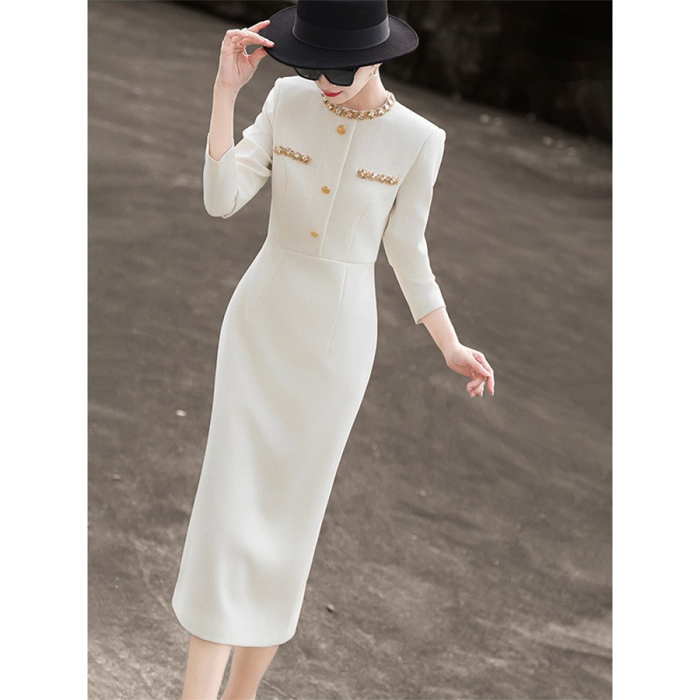 Lanser s 2025 Spring New Style Commuting Light Professional Heavy Industry Nail Bead Slimming and Slimming Bag Hip Dress for Women image 1