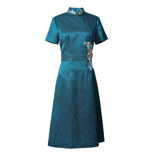 𝗔𝗦𝗔𝗬𝗔4205 🌿💙✨ 𝗣𝗲𝗮𝗰𝗼𝗰𝗸 𝗕𝗹𝘂𝗲 𝗙𝗹𝗼𝗿𝗮𝗹 𝗘𝗺𝗯𝗿𝗼𝗶𝗱𝗲𝗿𝗲𝗱 𝗗𝗿𝗲𝘀𝘀 🧵🌸