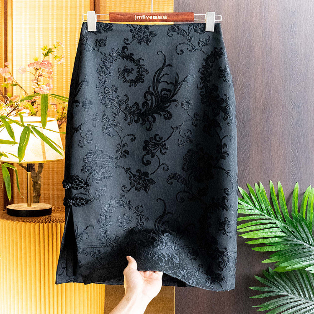 2025 Spring Summer New Chinese Style Jacquard Button Slimming Split Women s Skirt image 2