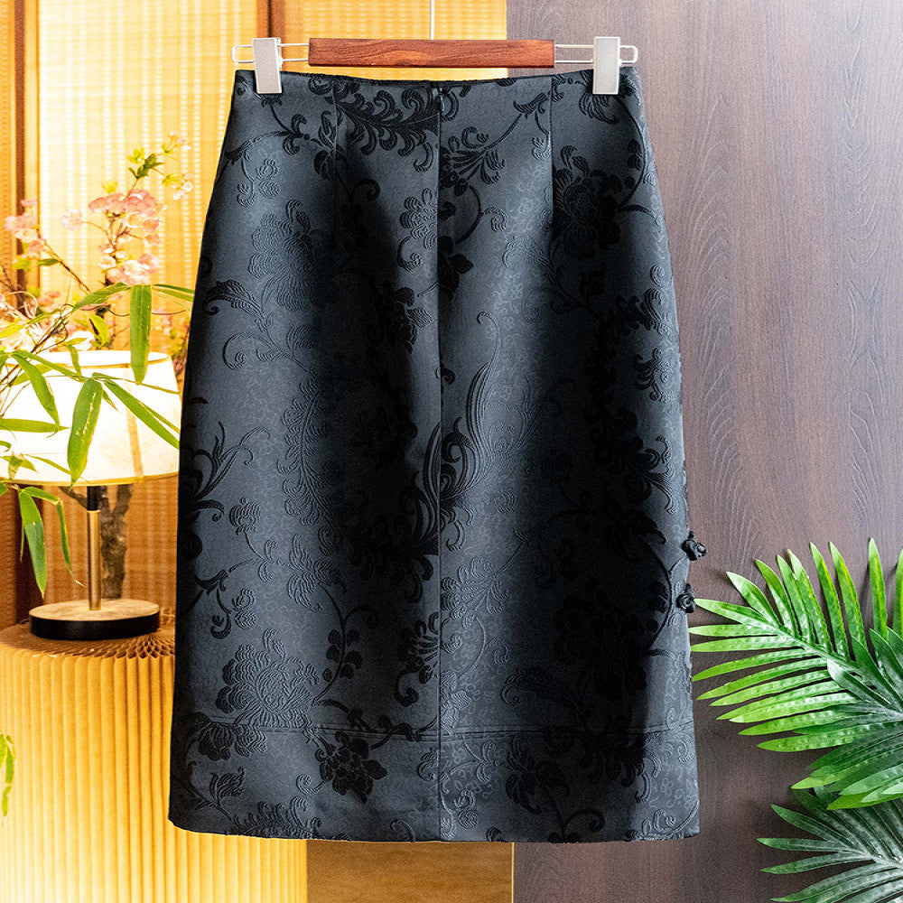 2025 Spring Summer New Chinese Style Jacquard Button Slimming Split Women s Skirt image 3