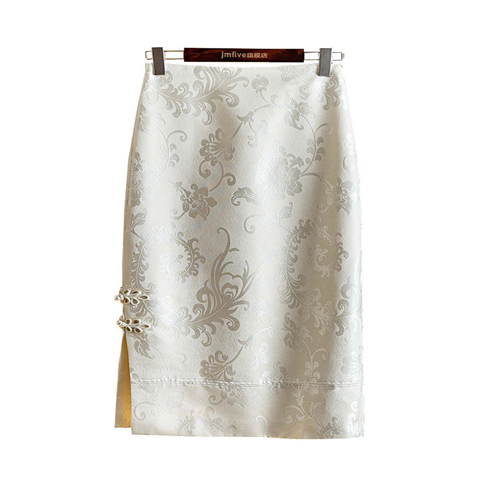 2025 Spring Summer New Chinese Style Jacquard Button Slimming Split Women s Skirt image 5