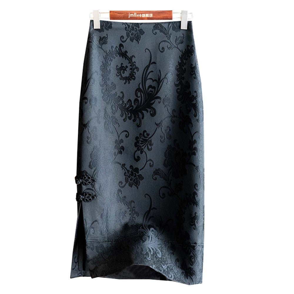 2025 Spring Summer New Chinese Style Jacquard Button Slimming Split Women s Skirt image 7
