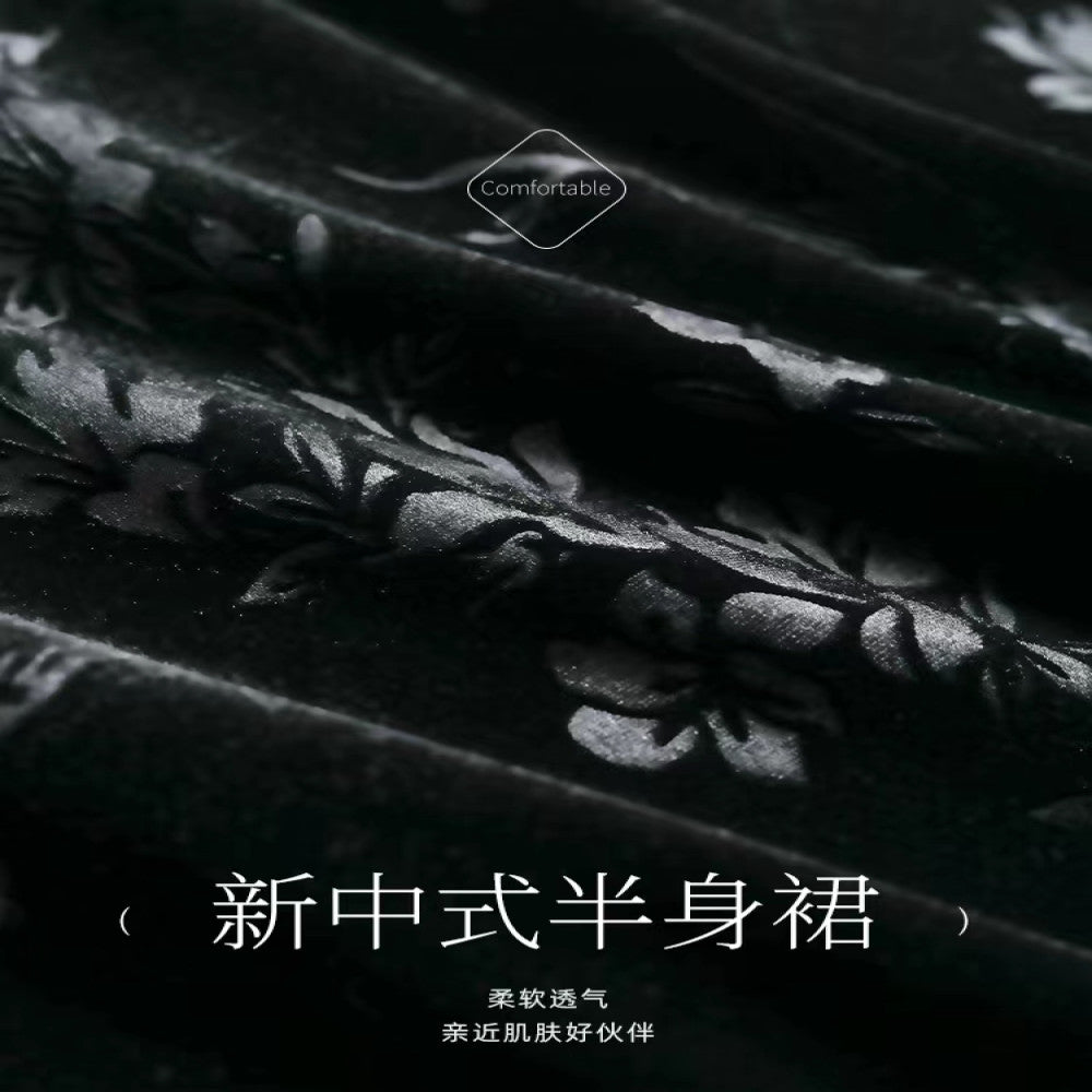 Black Jacquard Half length Skirt for Women Spring and Autumn 2025 New Style Chinese Style Women s Wear Plate Buckle Open Fork Hip Wrapping Skirt image 4