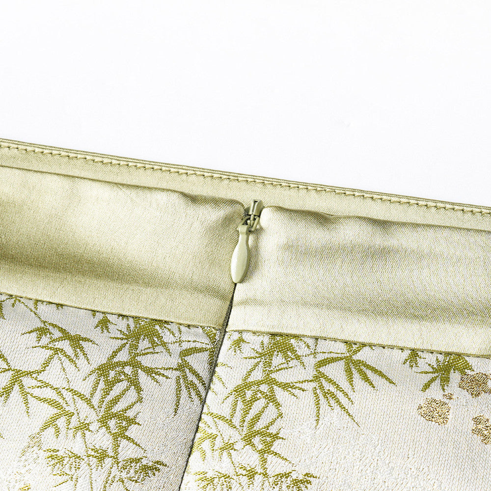 Green temperament new Chinese style buttoned skirt women s autumn and winter new retro national style jacquard high waist slit A line skirt image 4