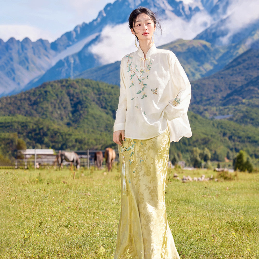 Flower production Osmanthus series Jinghuayao original Chinese style embroidery suit female new Chinese vest skirt summer image 14