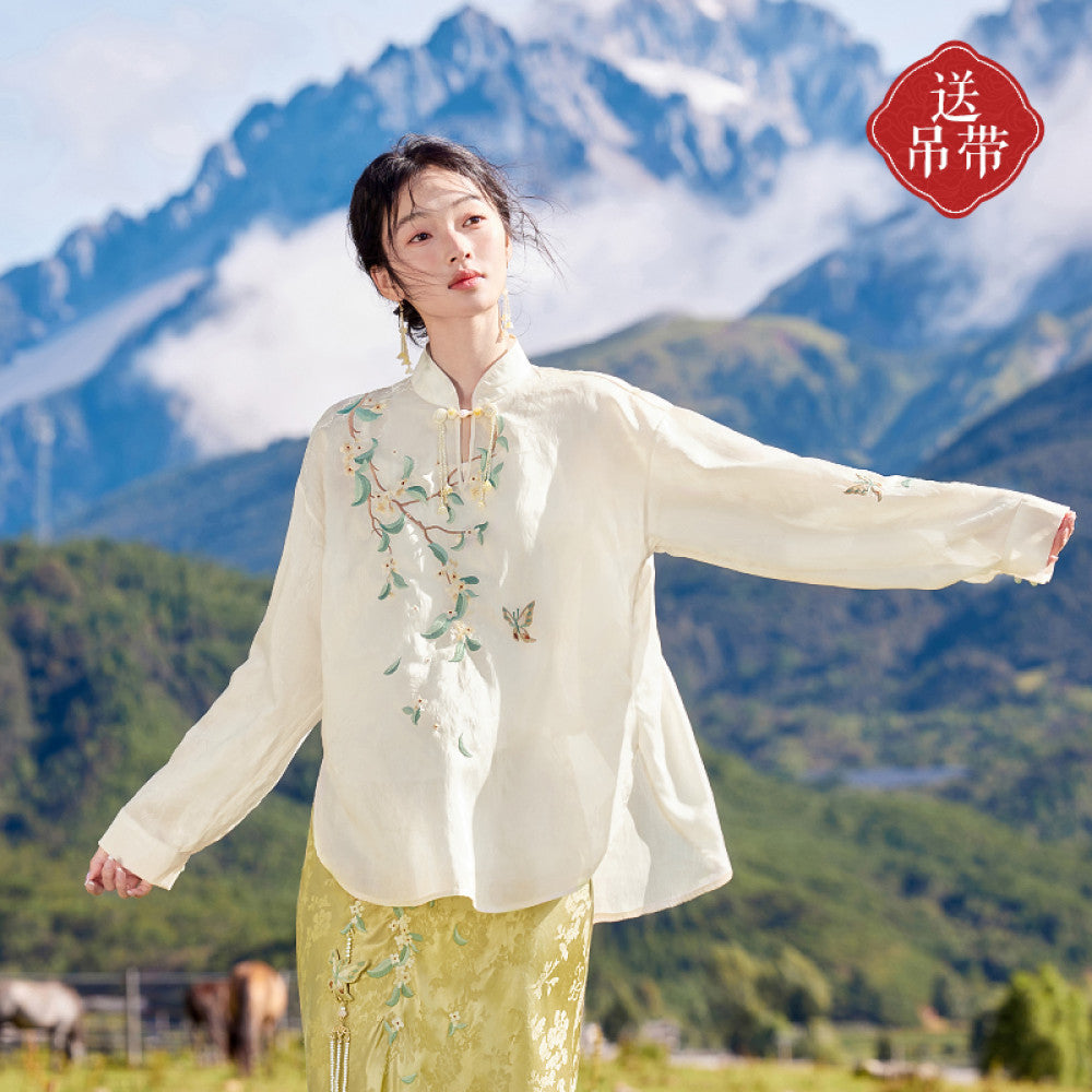 Flower production Osmanthus series Jinghuayao original Chinese style embroidery suit female new Chinese vest skirt summer image 29