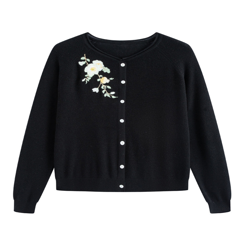 Flower making wild flower slanted white original Chinese style embroidered sweater women s new casual knitted cardigan top spring image 5