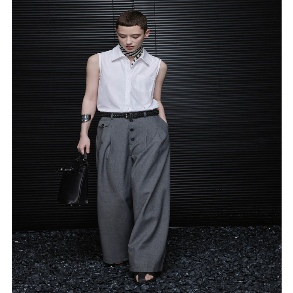 Moment gray trousers women 2025 spring and summer new drape high end casual loose handsome wide leg pants image 2