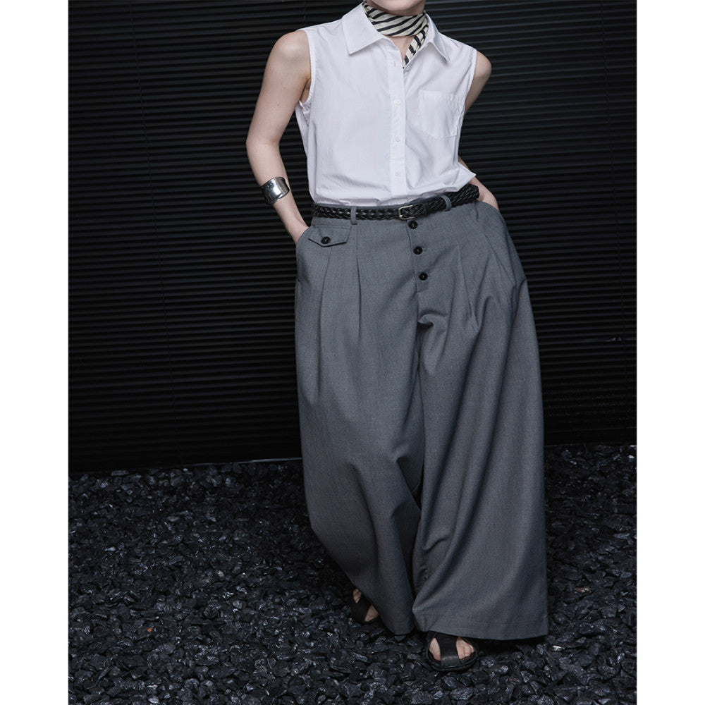 Moment gray trousers women 2025 spring and summer new drape high end casual loose handsome wide leg pants image 5