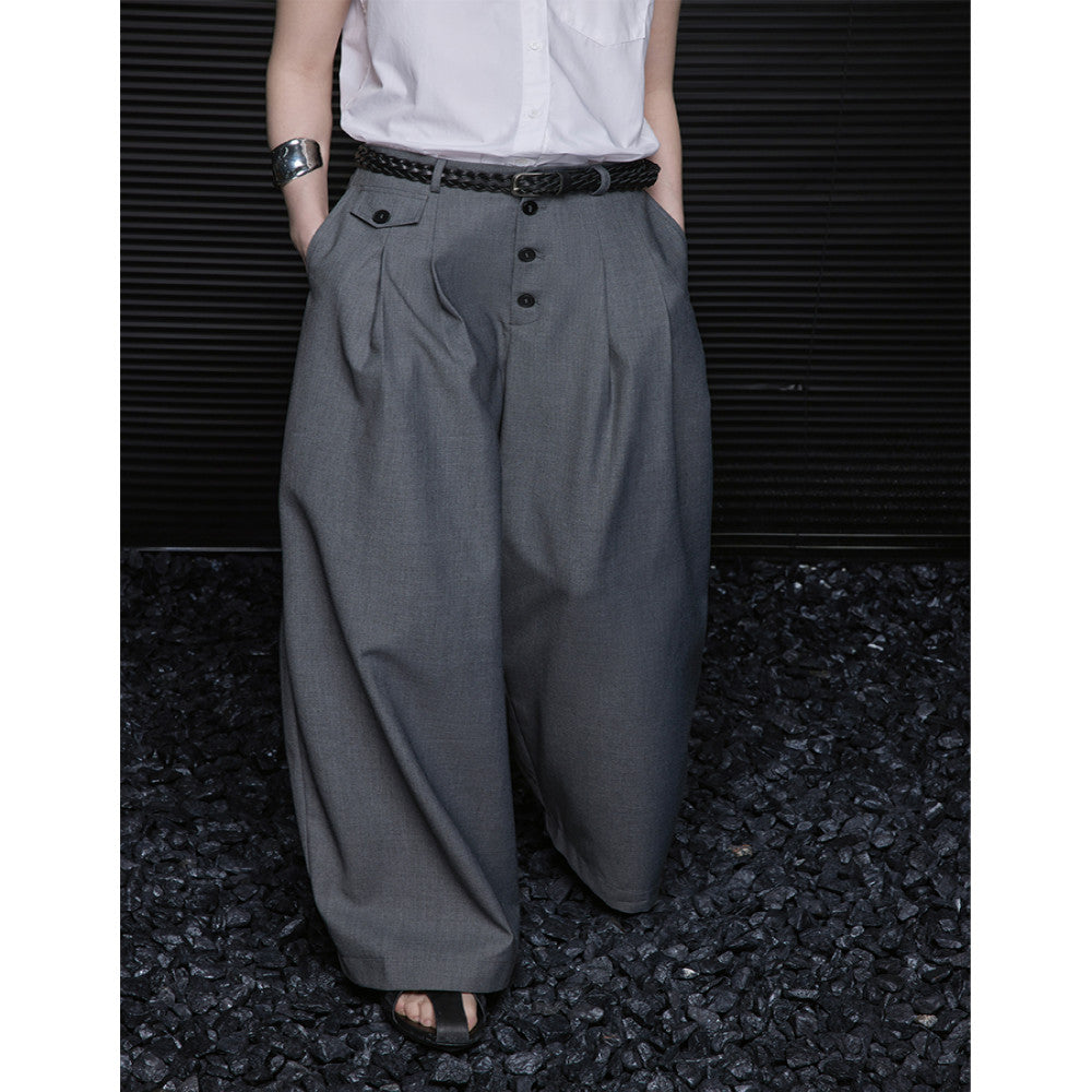 Moment gray trousers women 2025 spring and summer new drape high end casual loose handsome wide leg pants image 0
