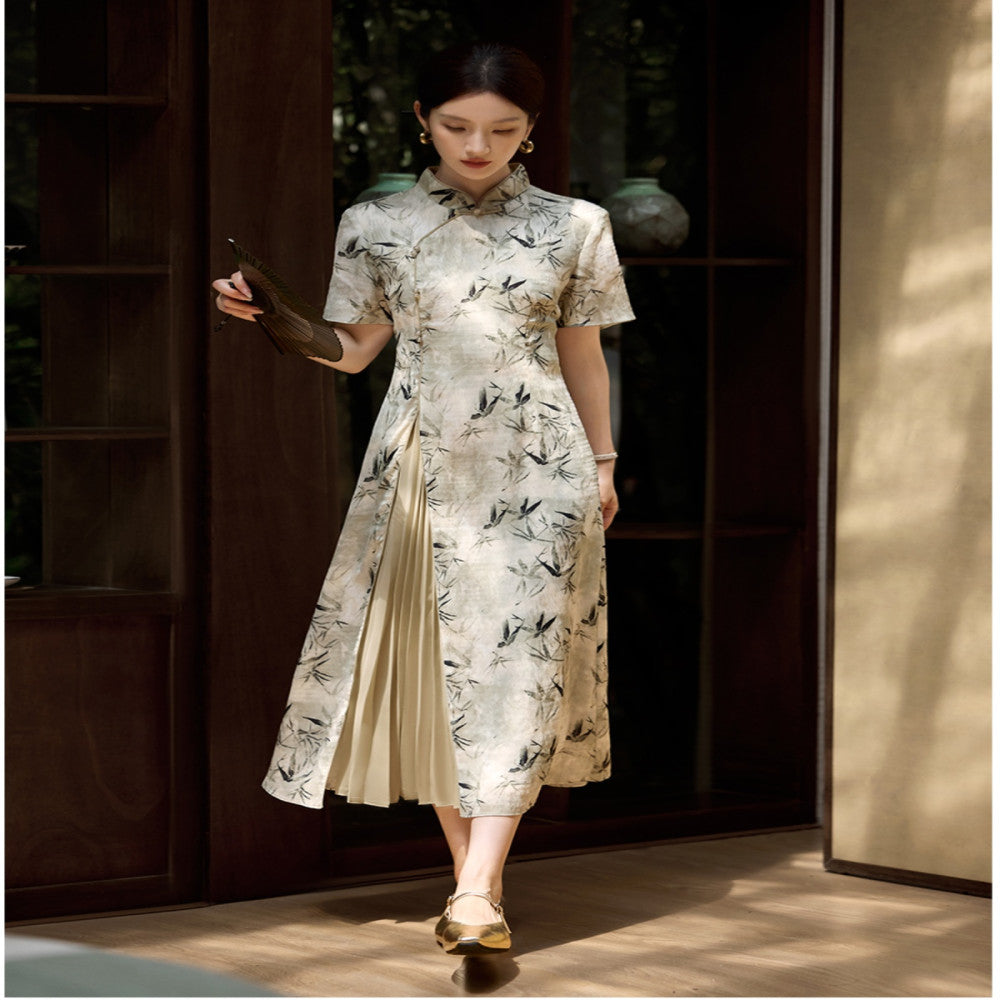XWI Xinwei new Chinese style printed dress summer and early autumn button design noble and elegant cheongsam skirt image 4