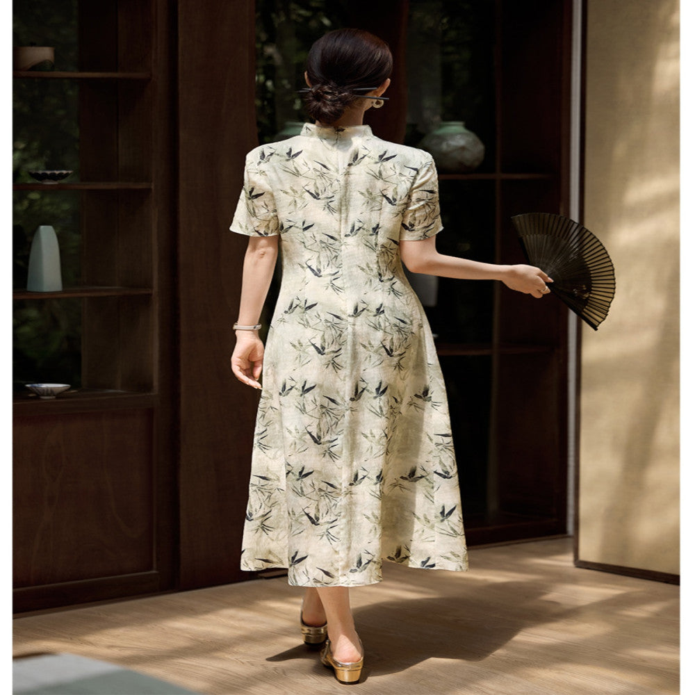 XWI Xinwei new Chinese style printed dress summer and early autumn button design noble and elegant cheongsam skirt image 5