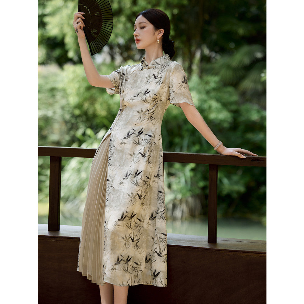XWI Xinwei new Chinese style printed dress summer and early autumn button design noble and elegant cheongsam skirt image 15