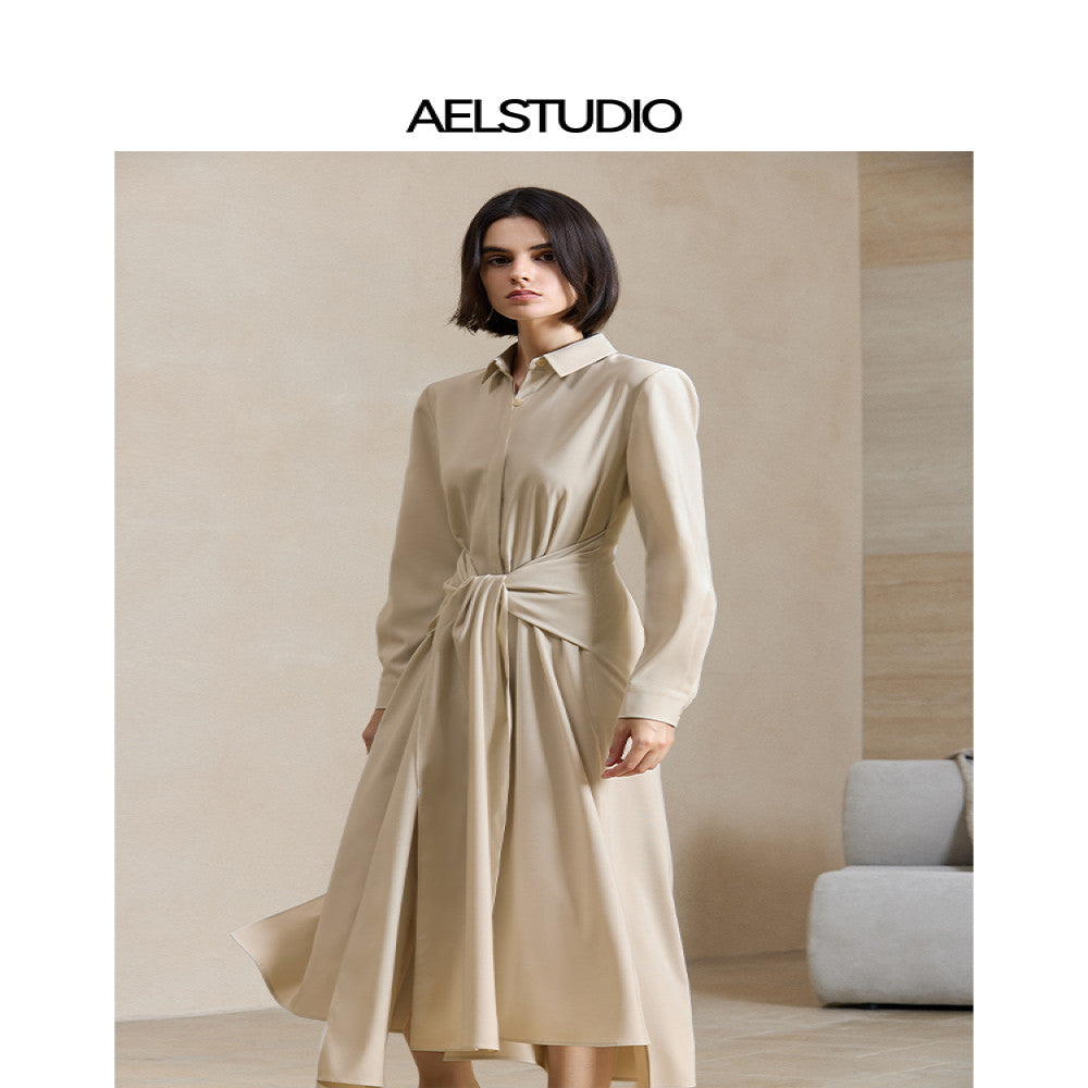 AEL original design simple French dress female 2025 new commuter style temperament waist shirt dress image 3