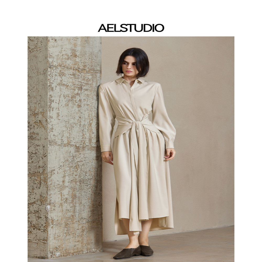 AEL original design simple French dress female 2025 new commuter style temperament waist shirt dress image 4