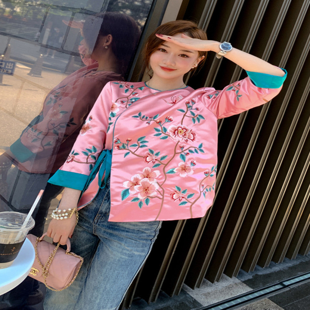 Chinese style young daily improved cheongsam tops for women high end embroidery lace up new Chinese Tang suit jacket image 20