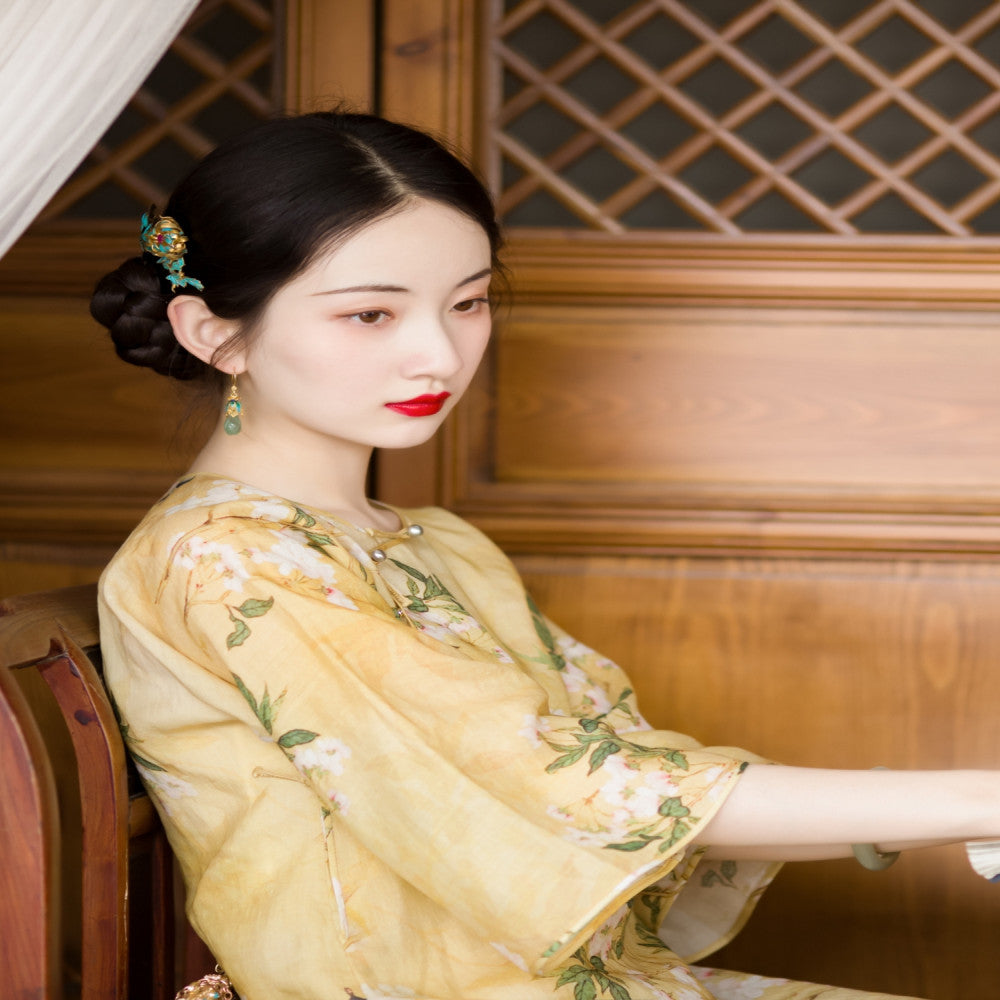 Spring shirt dyeing Chinese cheongsam daily collarless lazy loose inverted large sleeved cheongsam dress original image 4