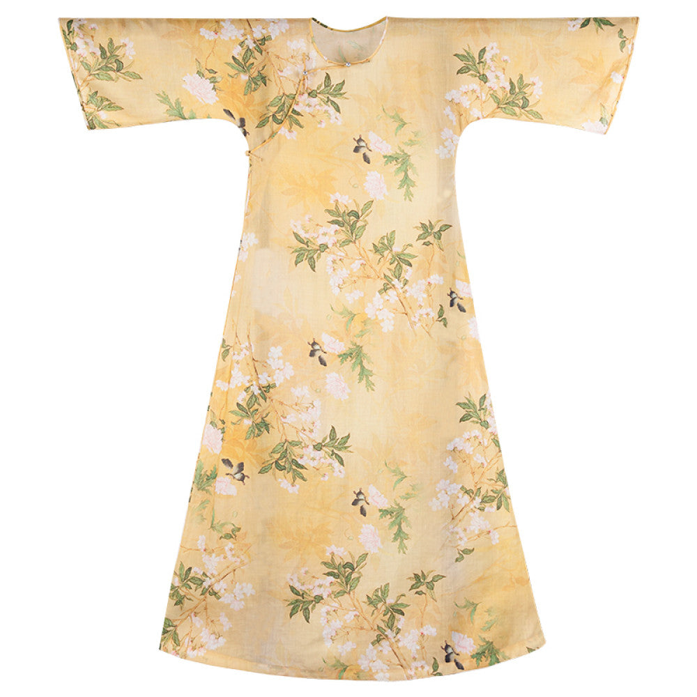 Spring shirt dyeing Chinese cheongsam daily collarless lazy loose inverted large sleeved cheongsam dress original image 11