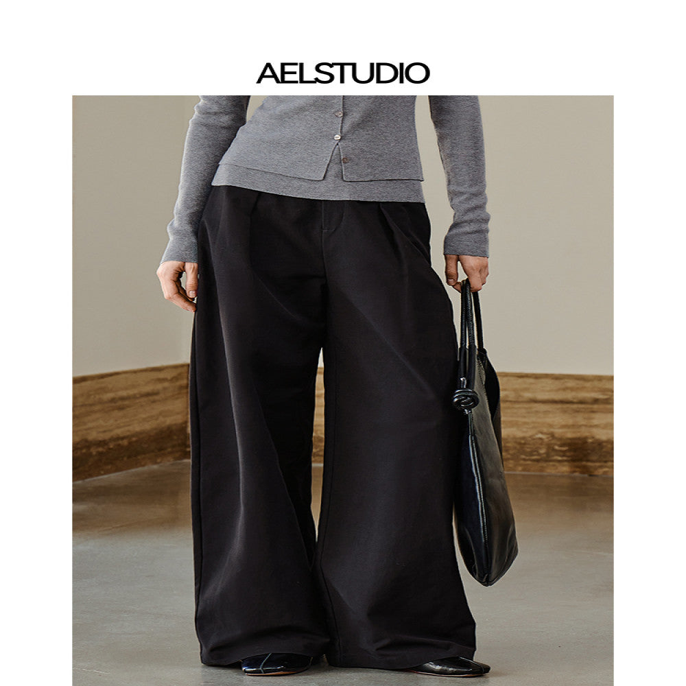 AEL original French temperament high waist cotton wide leg pants women 2025 summer loose high grade scimitar pants straight trousers image 2