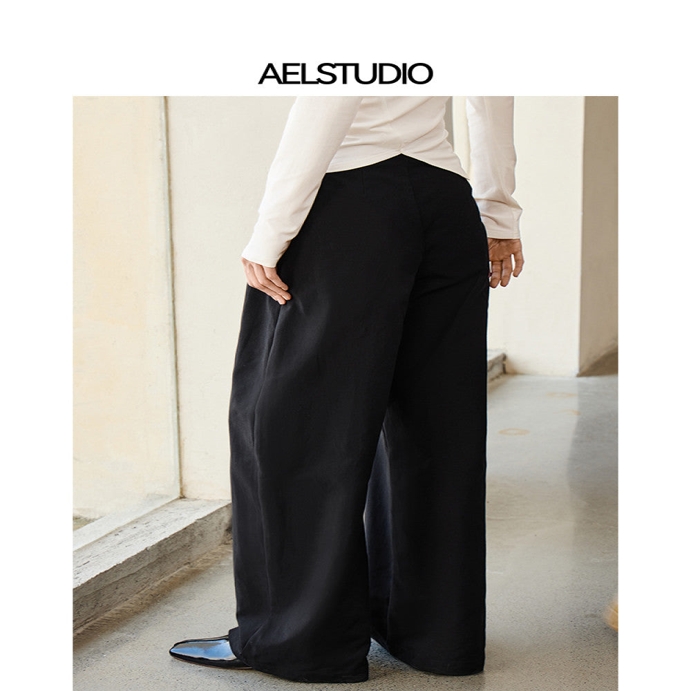 AEL original French temperament high waist cotton wide leg pants women 2025 summer loose high grade scimitar pants straight trousers image 3