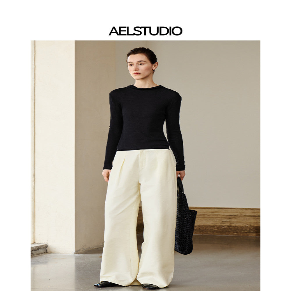 AEL original French temperament high waist cotton wide leg pants women 2025 summer loose high grade scimitar pants straight trousers image 4