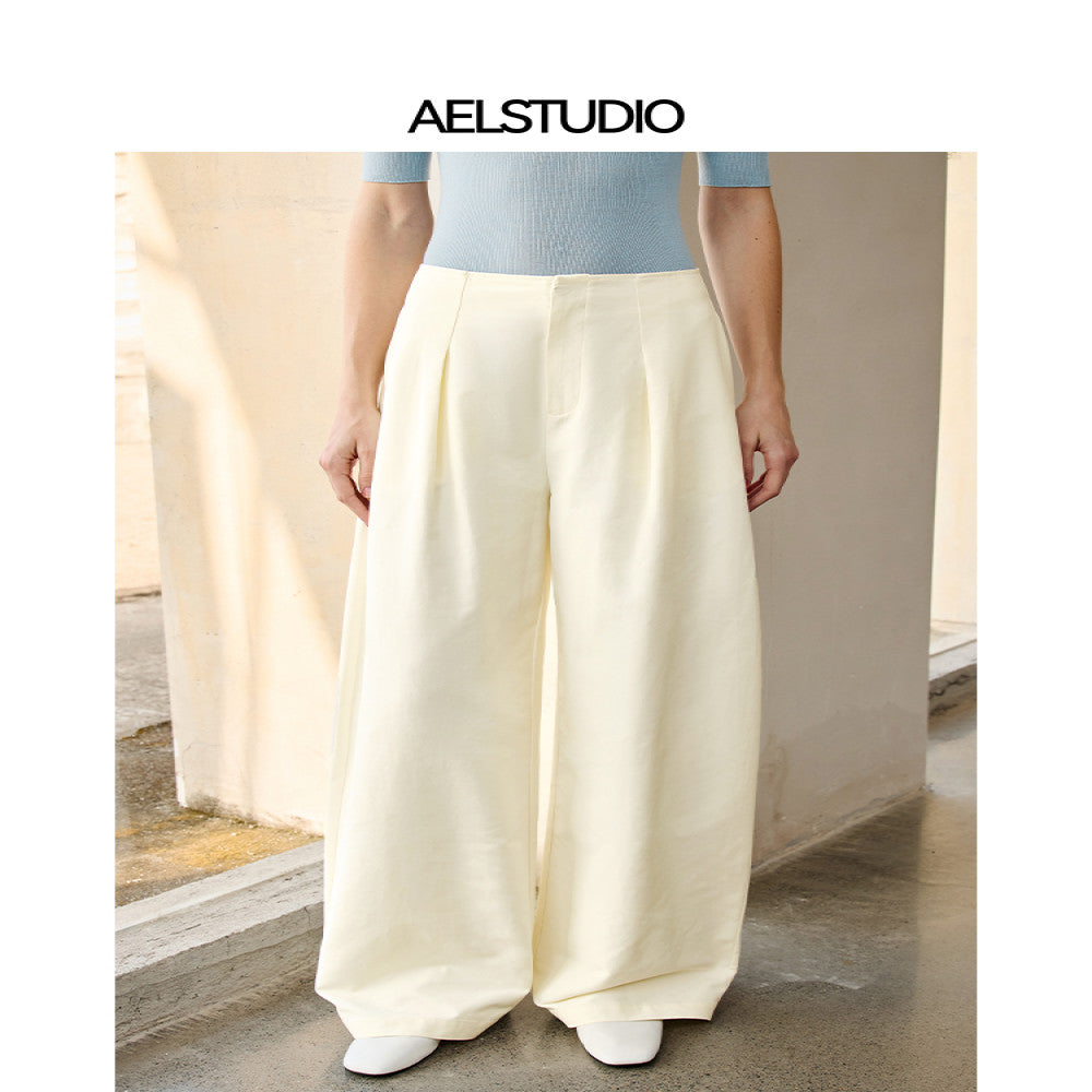 AEL original French temperament high waist cotton wide leg pants women 2025 summer loose high grade scimitar pants straight trousers image 0