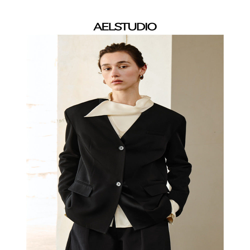 AEL original black suit jacket female 2025 new temperament lady advanced acetate satin professional small suit image 29