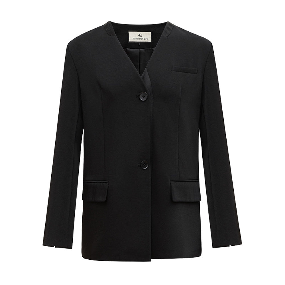 AEL original black suit jacket female 2025 new temperament lady advanced acetate satin professional small suit image 4