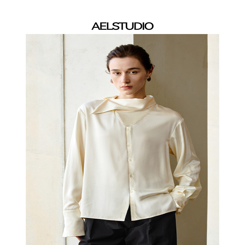 AEL original design simple shirt 2025 new women s autumn light luxury niche irregular long sleeved top image 1