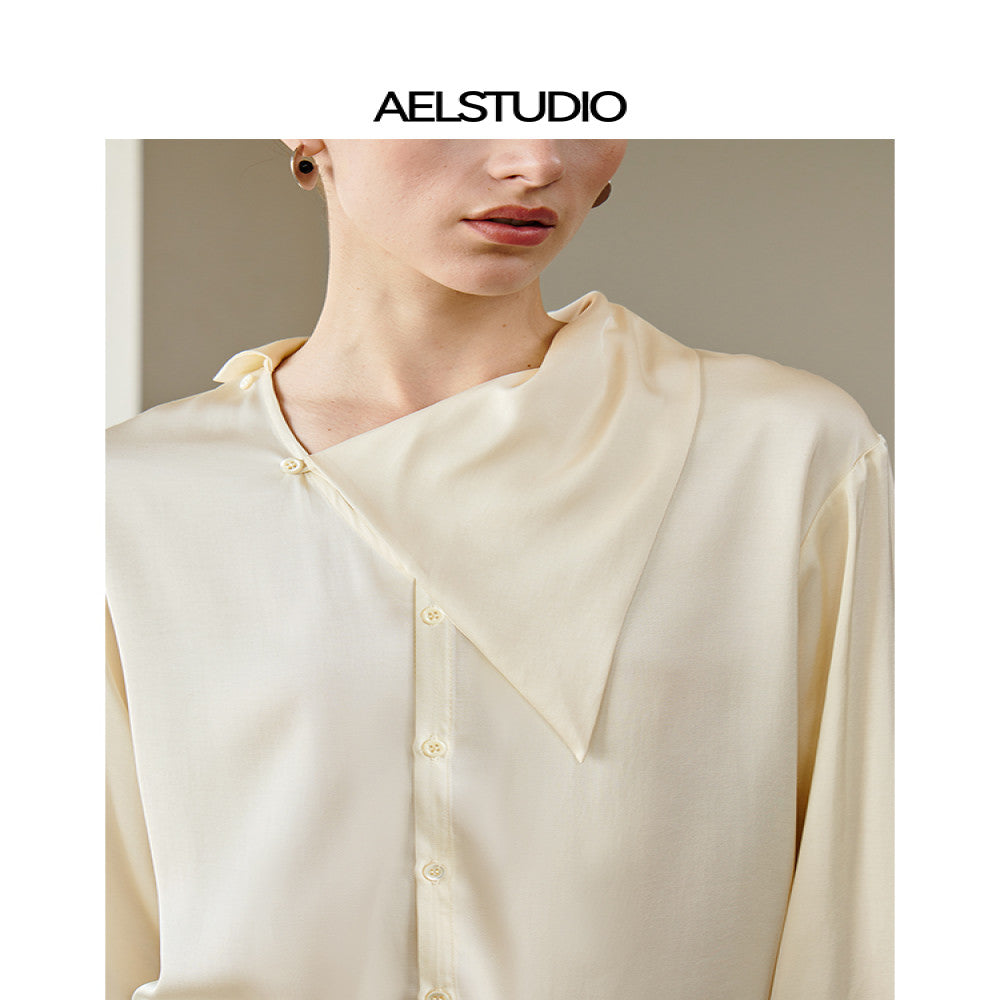 AEL original design simple shirt 2025 new women s autumn light luxury niche irregular long sleeved top image 2