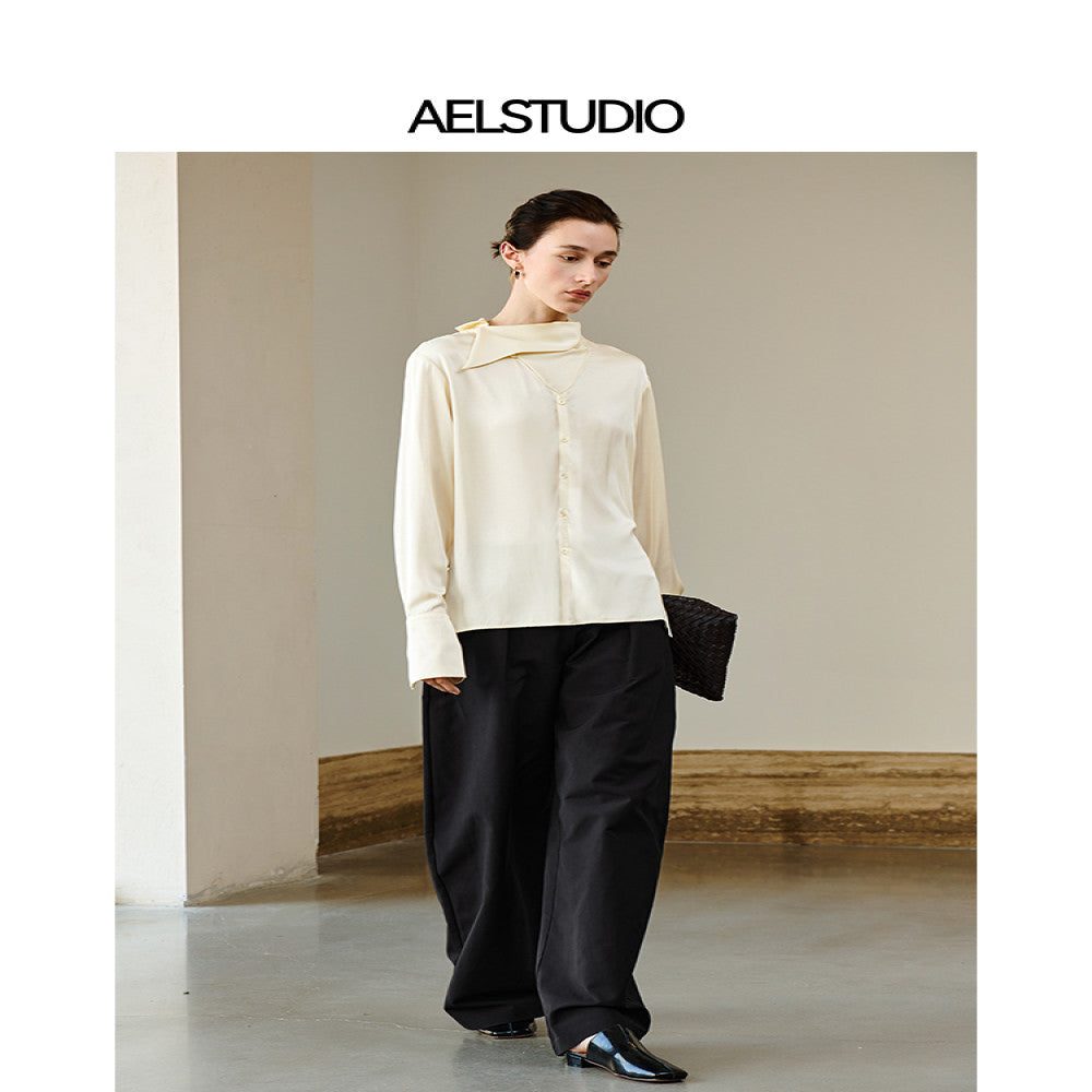 AEL original design simple shirt 2025 new women s autumn light luxury niche irregular long sleeved top image 3